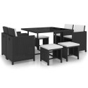 Set da Pranzo da Giardino 9 pz con Cuscini in Polyrattan Nero