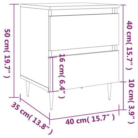 Comodini 2pz Bianchi 40x35x50 cm in Legno Multistrato