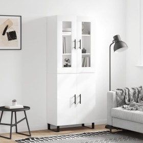 Credenza Bianco Lucido 69,5x34x180 cm in Legno Multistrato