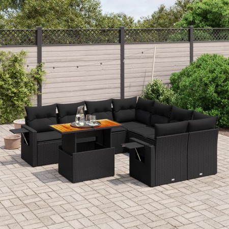 Set Divani da Giardino con Cuscini 8 pz Nero in Polyrattan