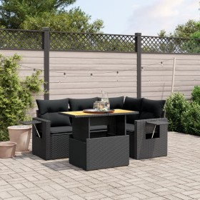 Set Divani da Giardino 5 pz con Cuscini in Polyrattan Nero