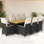 Set Bistrò da Giardino 9 pz con Cuscini in Polyrattan Nero