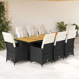 Set Bistrò da Giardino 9 pz con Cuscini in Polyrattan Nero