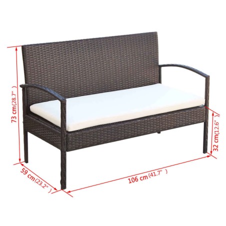 Set Divani da Giardino 4 pz con Cuscini in Polyrattan Marrone