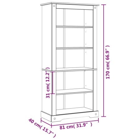 Libreria 5 Ripiani Pino Messicano Corona Range 81x40x170 cm