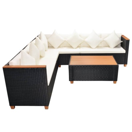 Set Divani da Giardino 5 pz con Cuscini in Polyrattan Nero