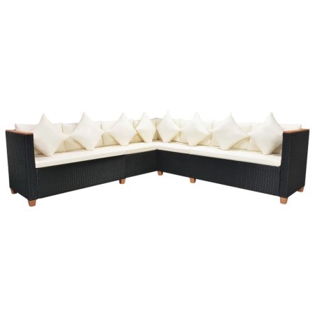 Set Divani da Giardino 5 pz con Cuscini in Polyrattan Nero