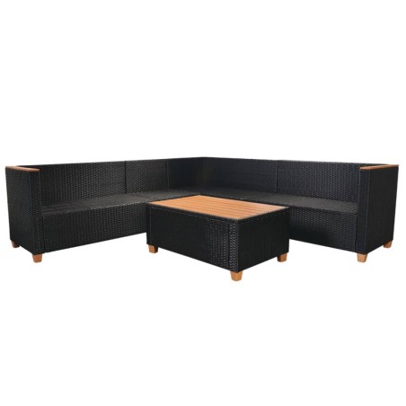 Set Divani da Giardino 5 pz con Cuscini in Polyrattan Nero