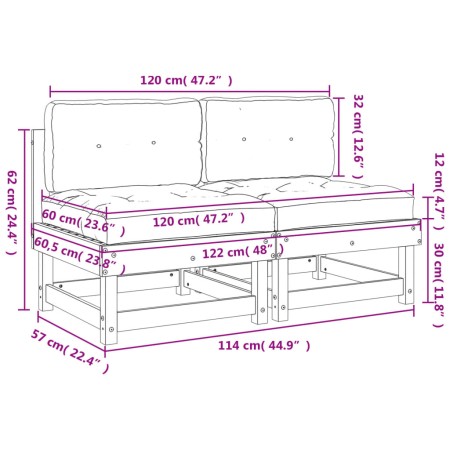 Divani Centrali con Cuscini 2pz in Legno Massello di Pino Miele