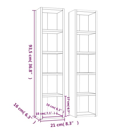 Mobili Porta CD 2pz Rovere Fumo 21x16x93,5cm Legno Multistrato