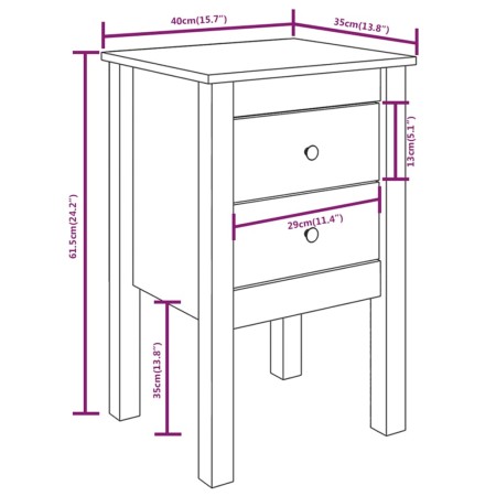 Comodino 40x35x61,5 cm in Legno Massello di Pino