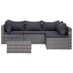 Set Divani da Giardino 5 pz con Cuscini in Polyrattan Grigio