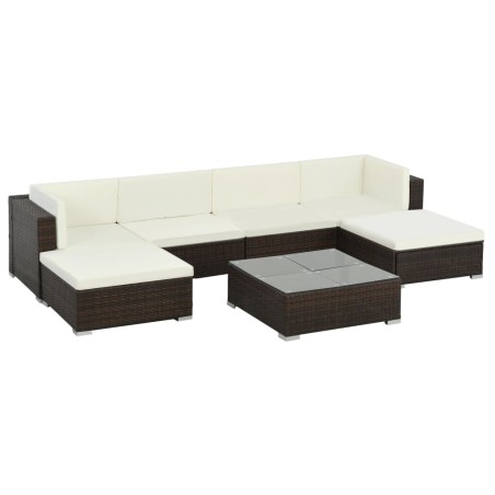 Set Divani da Giardino 7 pz con Cuscini in Polyrattan Marrone