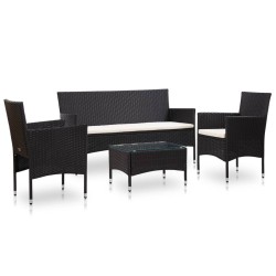 Set Divani da Giardino 4 pz con Cuscini in Polyrattan Nero