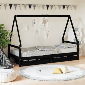 Giroletto Bambini con Cassetti Nero 90x200cm Massello di Pino