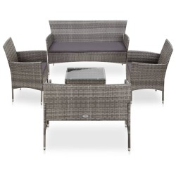 Set Divani da Giardino 5 pz con Cuscini in Polyrattan Grigio