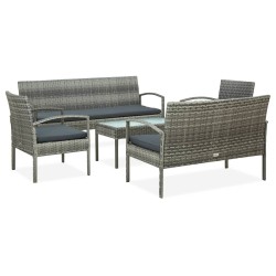 Set Divani da Giardino 5pz con Cuscini in Polyrattan Grigio