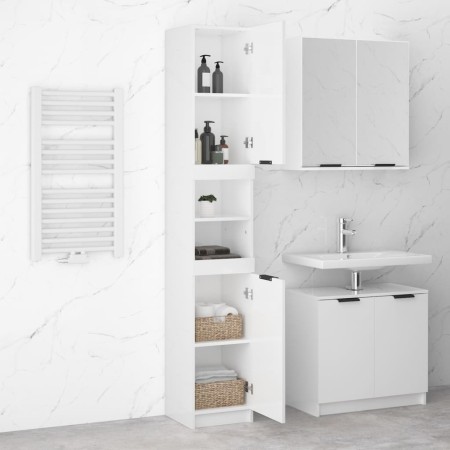 Mobile da Bagno Bianco Lucido 32x34x188,5 cm Legno Multistrato