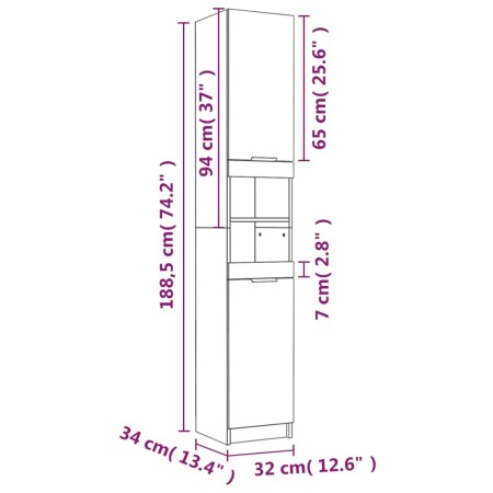 Mobile da Bagno Bianco Lucido 32x34x188,5 cm Legno Multistrato