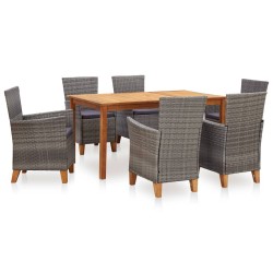 Set Pranzo da Giardino 7 pz Polyrattan e Legno d'Acacia Grigio