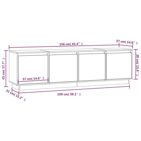 Mobile Porta TV Bianco 156x37x45 cm in Legno Massello di Pino