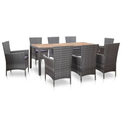 Set da Pranzo da Giardino 9 pz con Cuscini in Polyrattan Grigio