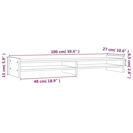 Supporto per Monitor Grigio 100x27x15 cm Legno Massello di Pino