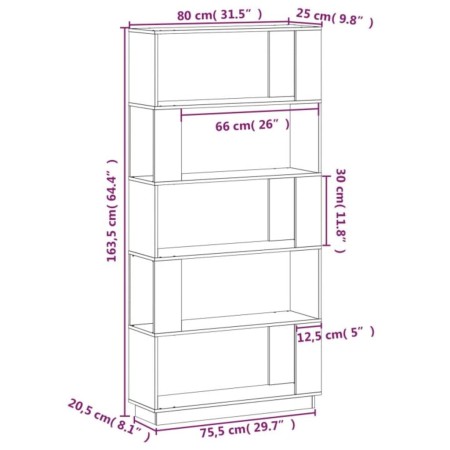 Libreria/Divisorio Grigio 80x25x163,5 cm Legno Massello di Pino