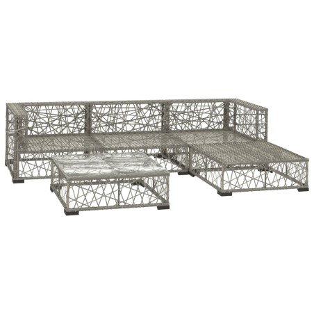 Set Divani da Giardino 5 pz con Cuscini in Polyrattan Grigio