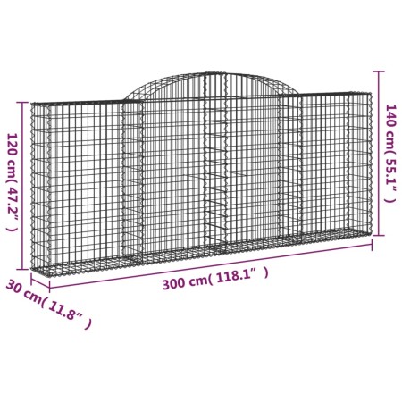 Cesto Gabbione ad Arco 300x30x120/140 cm Ferro Zincato