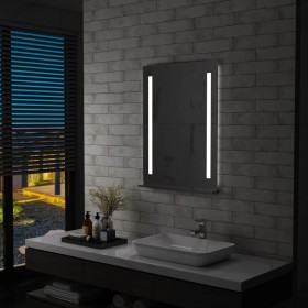 Specchio da Parete a LED per Bagno con Ripiano 60x80 cm