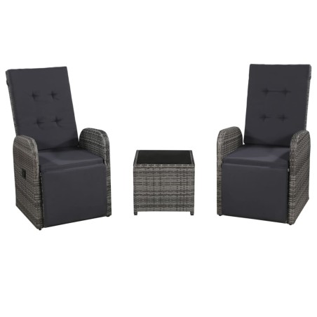 Set da Bistrot 3 pz con Cuscini in Polyrattan Grigio