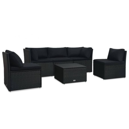 Set Divani da Giardino 4 pz con Cuscini in Polyrattan Nero