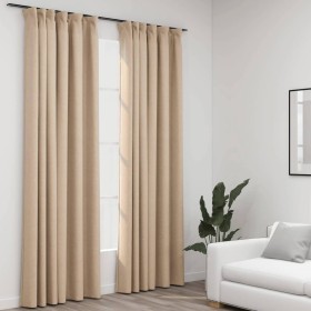 Tende Oscuranti con Ganci Effetto Lino 2 pz Beige 140x245 cm