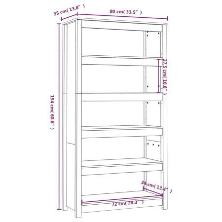 Libreria Grigia 80x35x154 cm in Legno Massello di Pino