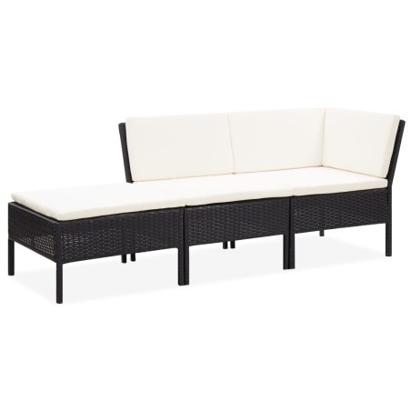 Set Divani da Giardino 3 pz con Cuscini in Polyrattan Nero