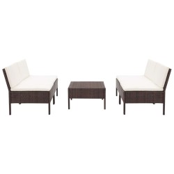 Set Divani da Giardino 5 pz con Cuscini in Polyrattan Marrone