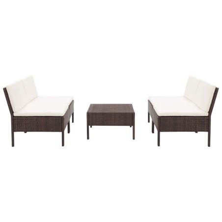 Set Divani da Giardino 5 pz con Cuscini in Polyrattan Marrone