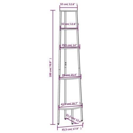 Scaffale Angolare 5 Livelli Marrone Scuro Nero 45,5x31,5x180 cm