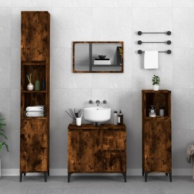 Armadietto Bagno Rovere Fumo 30x30x100 cm in Legno Multistrato