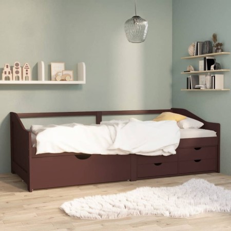 Divano Letto 3 Posti e Cassetti Marrone Scuro in Pino 90x200cm