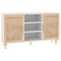 Credenza Bianca 105x30x60cm Legno Massello Pino Rattan Naturale