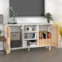 Credenza Bianca 105x30x60cm Legno Massello Pino Rattan Naturale