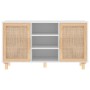 Credenza Bianca 105x30x60cm Legno Massello Pino Rattan Naturale