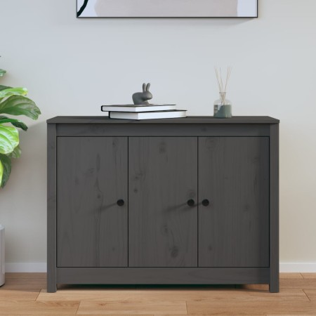 Credenza Grigia 100x35x74 cm in Legno Massello di Pino