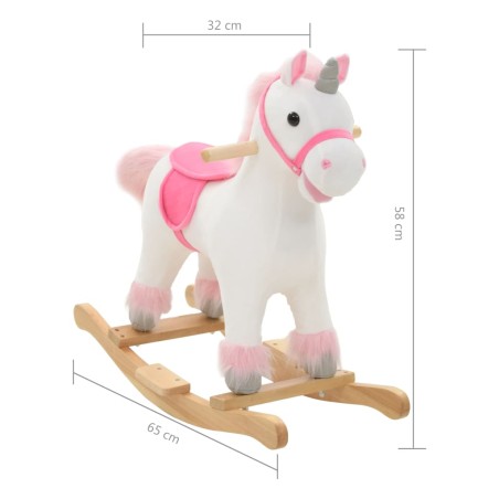 Unicorno a Dondolo in Peluche 65x32x58 cm Bianco e Rosa