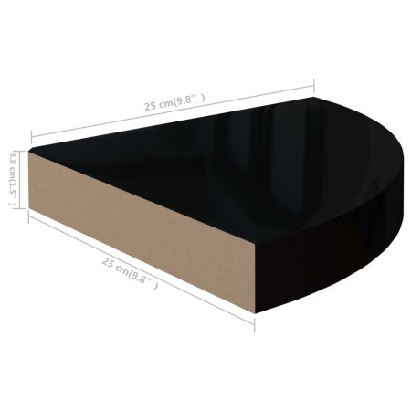 Scaffali Angolari a Parete 2 pz Nero Lucido 25x25x3,8 cm MDF