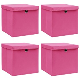 Scatole Portaoggetti con Coperchi 4pz Rosa 32x32x32 cm Tessuto