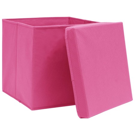 Scatole Portaoggetti con Coperchi 4pz Rosa 32x32x32 cm Tessuto