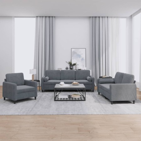 Set di Divani 3 pz con Cuscini Grigio Scuro in Velluto